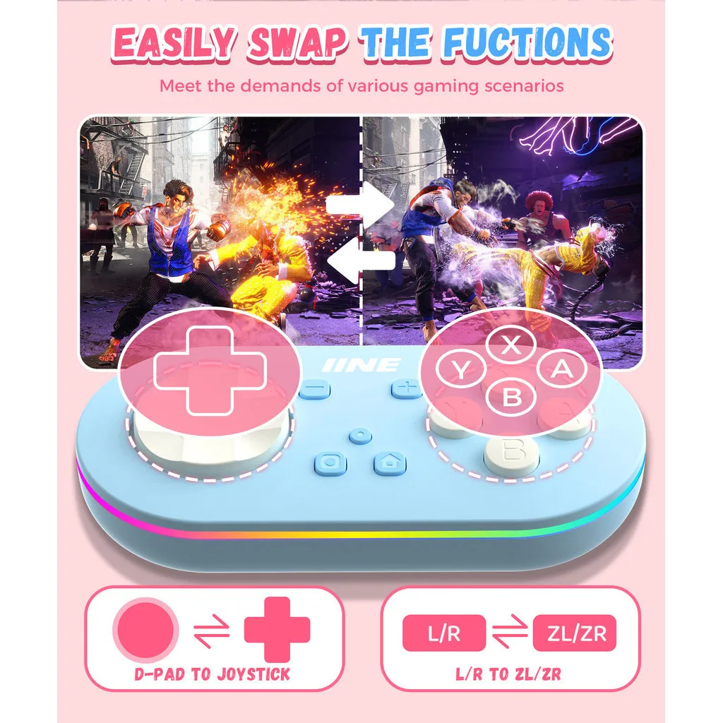 Карманный игровой контроллер IINE с функцией автоматического пожара, RGB-подсветка, мини-контроллер Play & Study, совместимый с коммутатором/ПК/Android/IOS