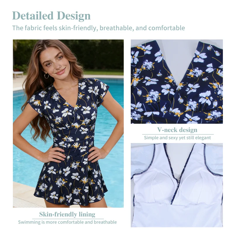 Damski strój kąpielowy po mastektomii, jednoczęściowy z dwustronnym nadrukiem, z kieszeniami na protezy, szybkoschnący, dla kobiet po operacji raka piersi, 2026