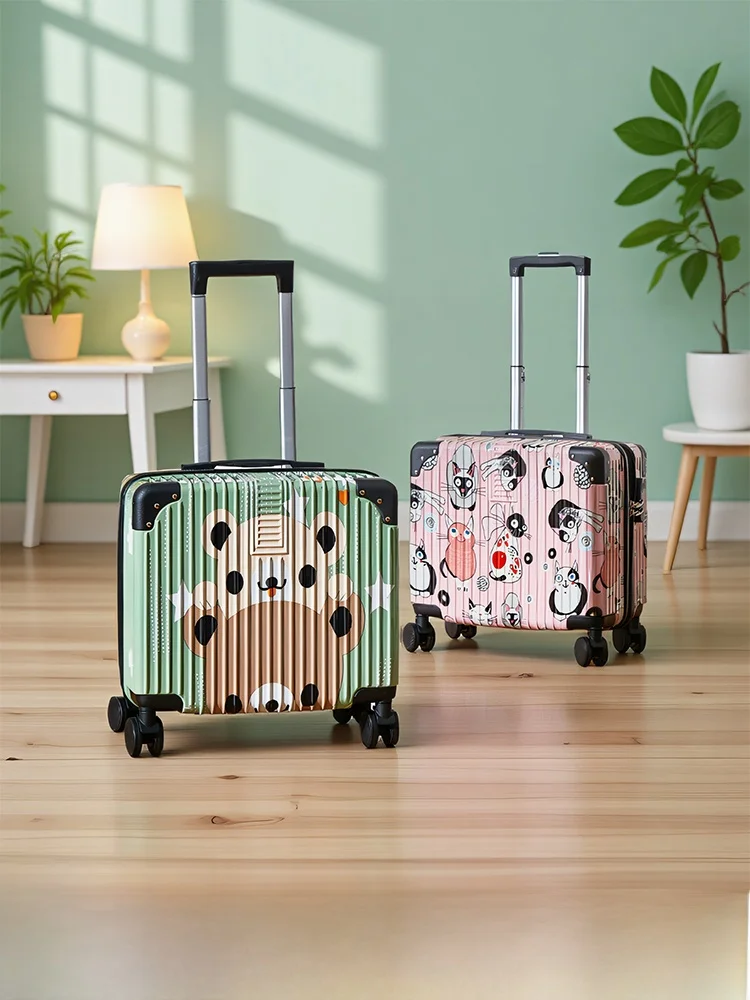 children's-luggage-cute-girl-suitcase-18-inch-small-carry-on-travel-pullman-bag-cartoon-style-abs-pvc-material-unisex