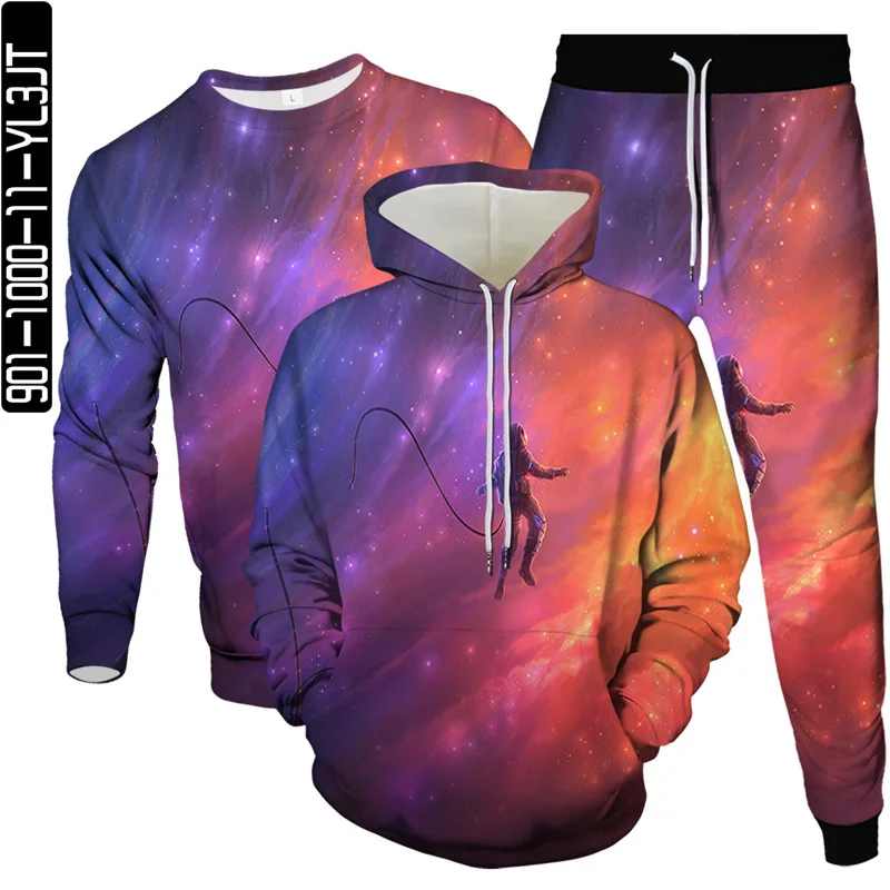 

Mens Harajuku Hoodies Sweatshirt Pants 3pcs Set Milky Way Galaxy Vortex Star Cloud Print Women Clothes Suit Size S-6XL Sportwear