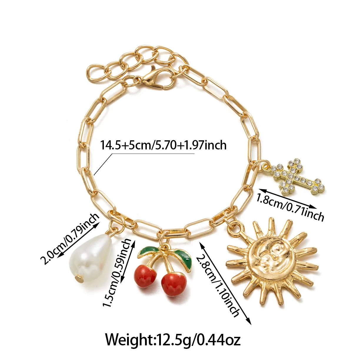 Light Luxury Style Steering Wheel Pendant, Alloy Chain Sun Cherry Pearl Pendant, Bracelet Style Car Decoration Ornament