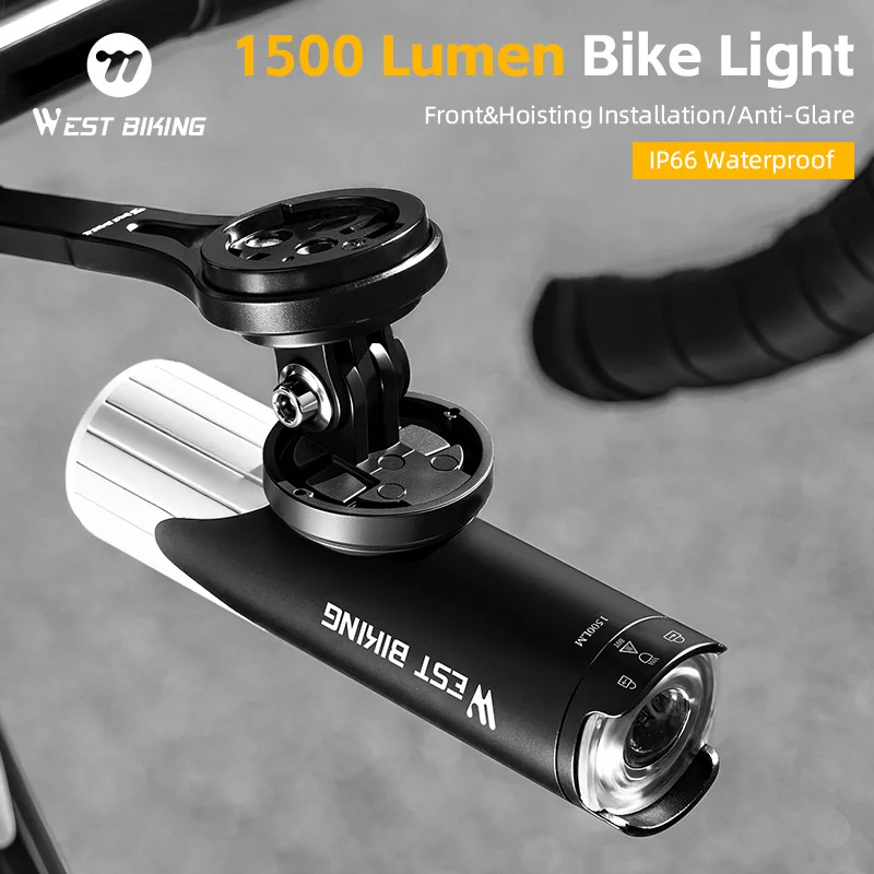 

WEST BIKING 1500LM Intelligent Bicycle Light IP66 Waterproof Aluminum Alloy Bike Headlight Cycling Flashlight Bike Accessories