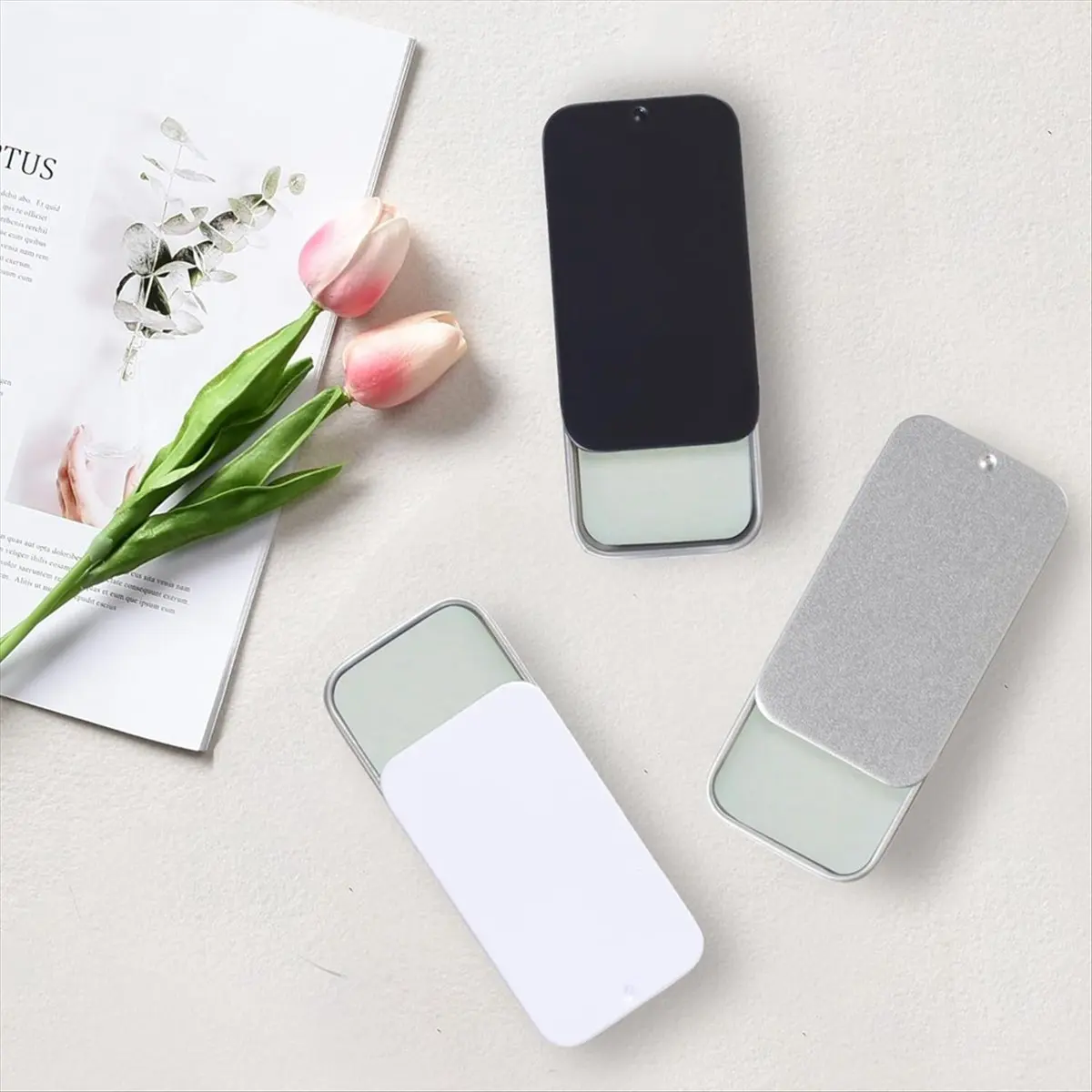 FTGT-15 Pcs Slide Top Tin Containers Mini Metal Tin Box Containers Storage Boxes with Lid for Small Items(Black White Silver)