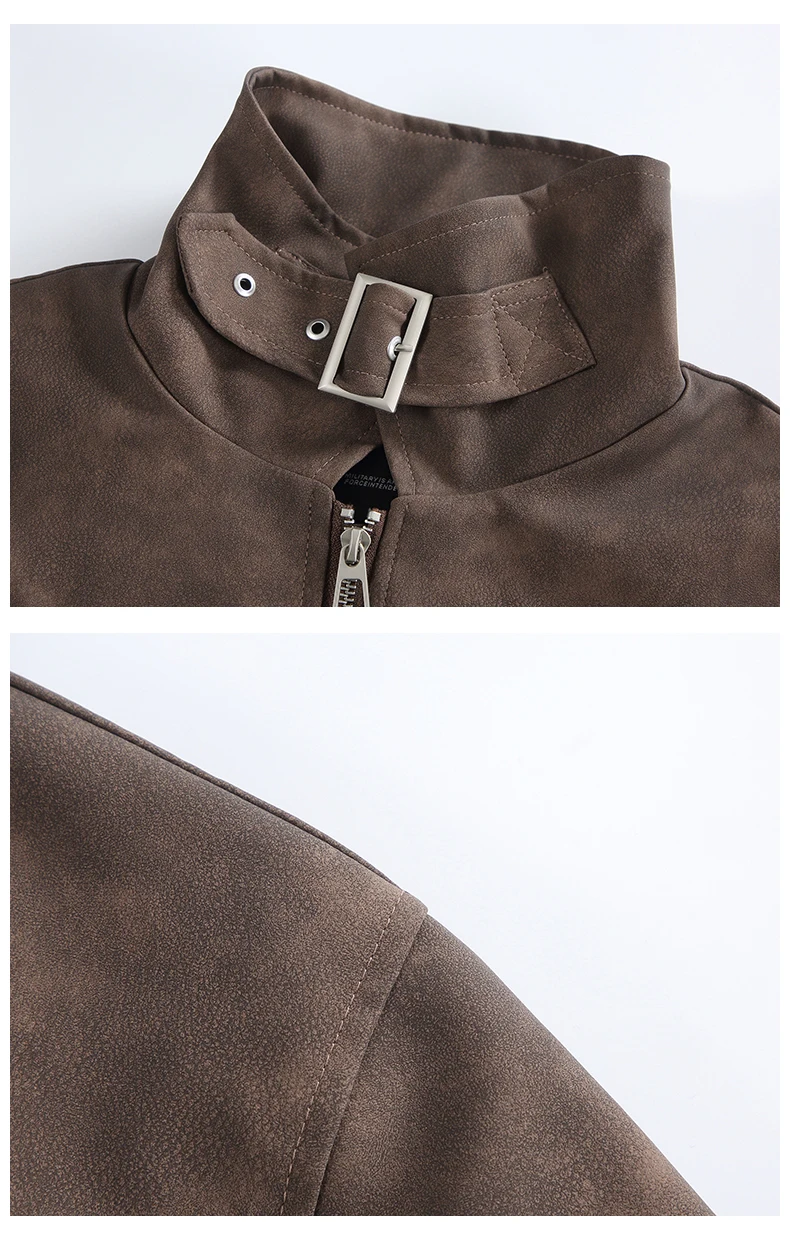 Fashion Solid Color Coats Men's 2025 Spring Autumn Tooling Faux Leather Jackets Male Long Sleeve Lapel Multi Zipper Design Tops