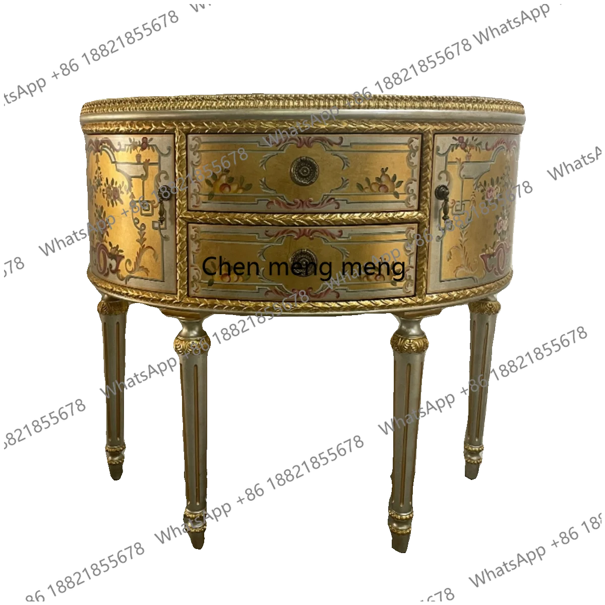 French luxury hand-painted gold foil foyer cabinet, entrance cabinet, solid wood birch locker