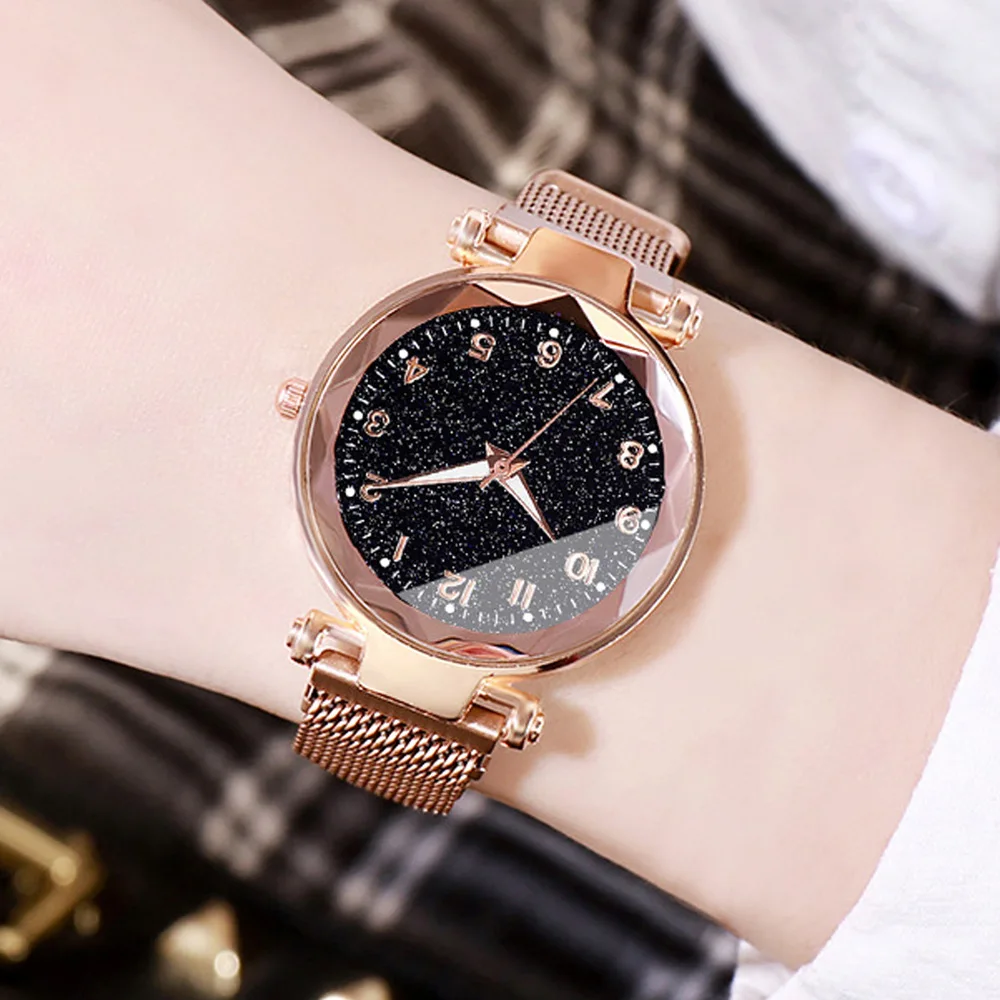 reloj mujer 5pcs/set Womens Fashion Starry Sky Watches Magnet Buckle Mesh Belt Diamond Quartz Watch Women ladies Dress Clock