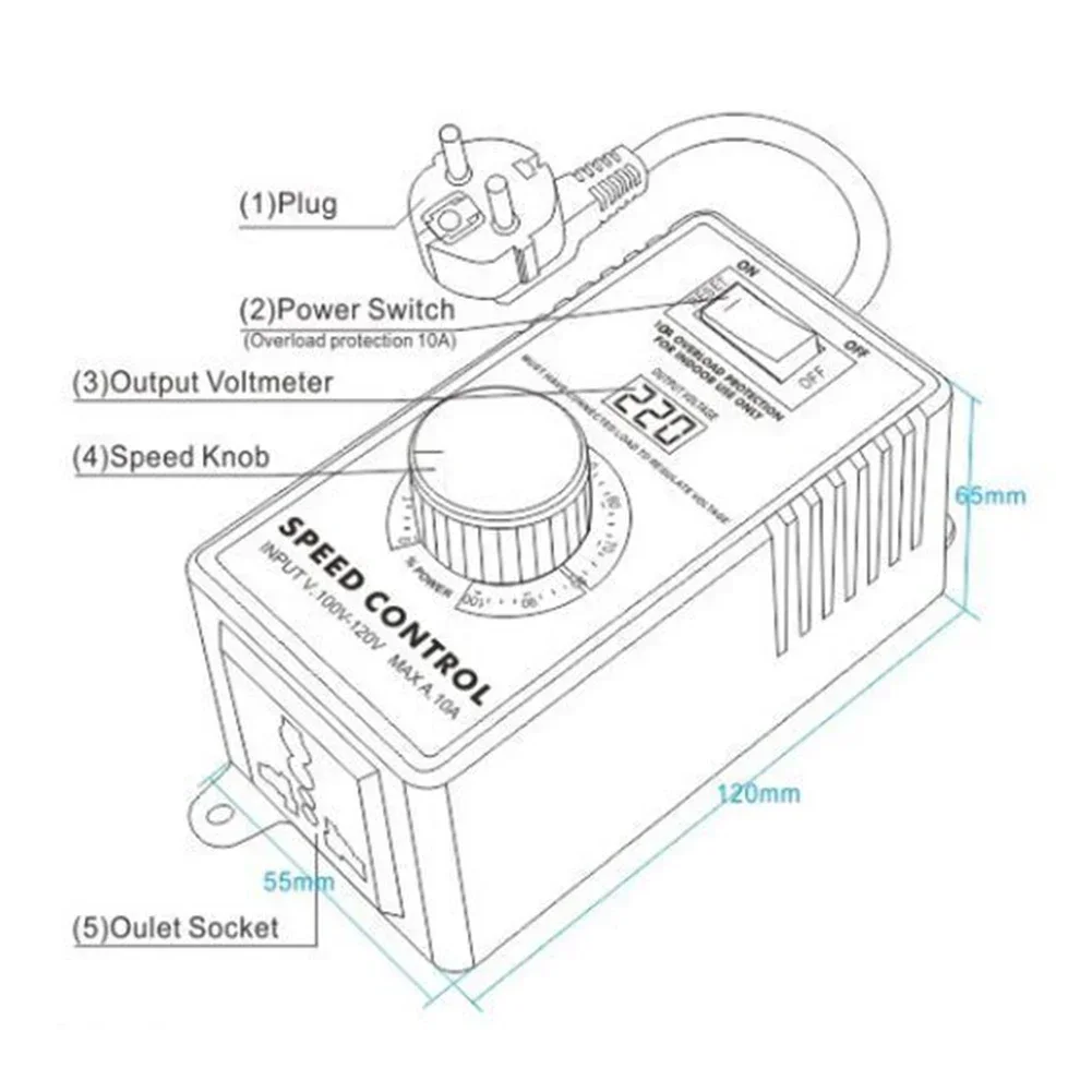 Governor Switch Speed Controller Angle Grinder Adjustable Dimming Plug And Play Rear Hook Variable 120x65x55mm 4000W