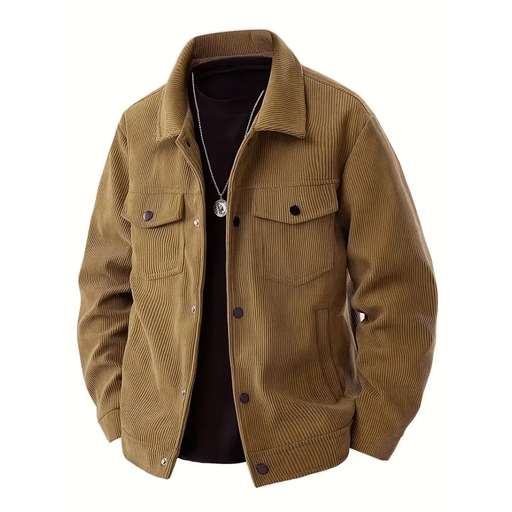 Men Autumn Corduroy Casual Jacket  Lapel Multiple Pockets Cargo Coat Loose Tooling Outerwear Male Fashion Overcoat Plus Size 5XL
