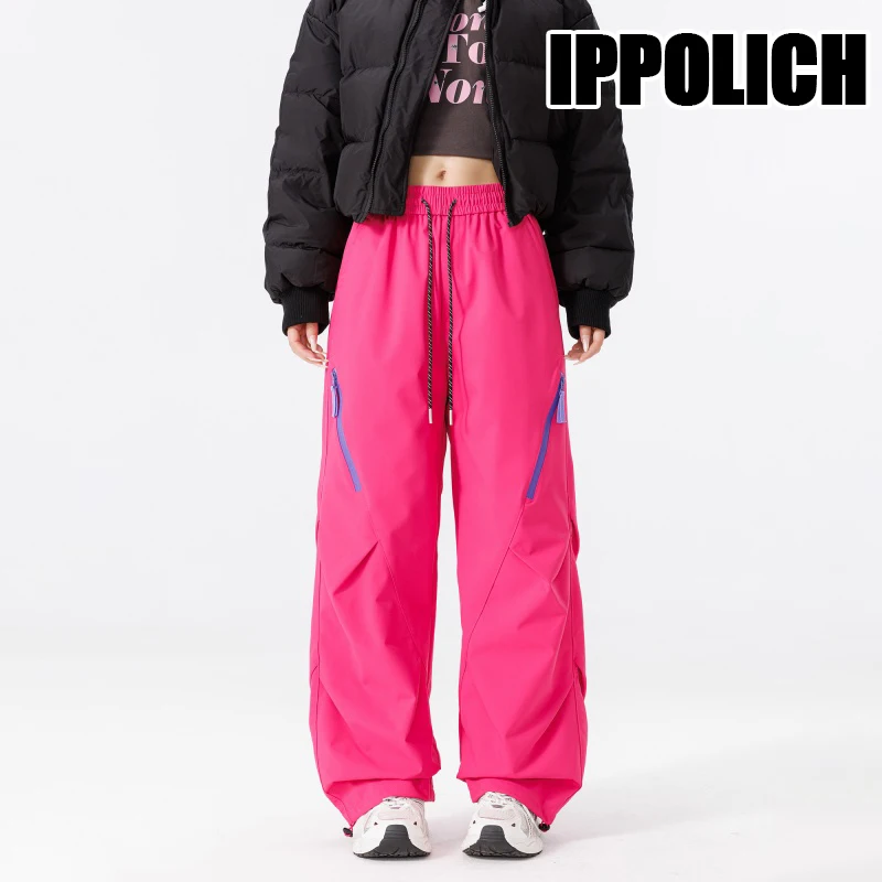 Unisex Fall Full‑Length Hiking Cargo Pants Waterproof Windproof Waist Drawstring Wide Leg Trousers Camping Trekking Pants