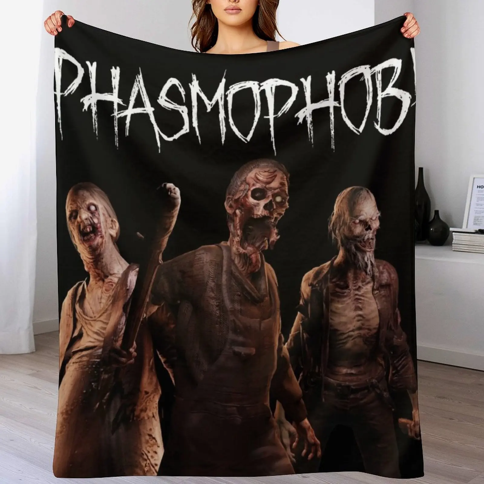 Phasmophobia Ghost Models Throw Blanket Moving Soft Plaid Decorative Beds Blankets