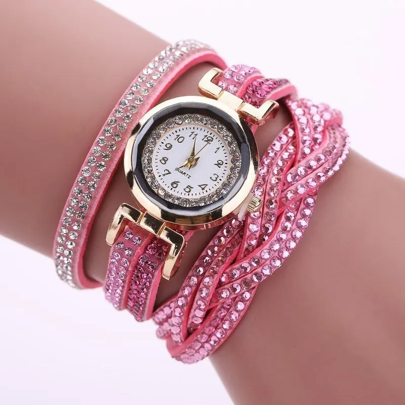 Long Strap Leather Watch Women Casual Rhinestone Dress Watch Ladies Bracelet Wristwatch Clock Gift Relogio Feminino