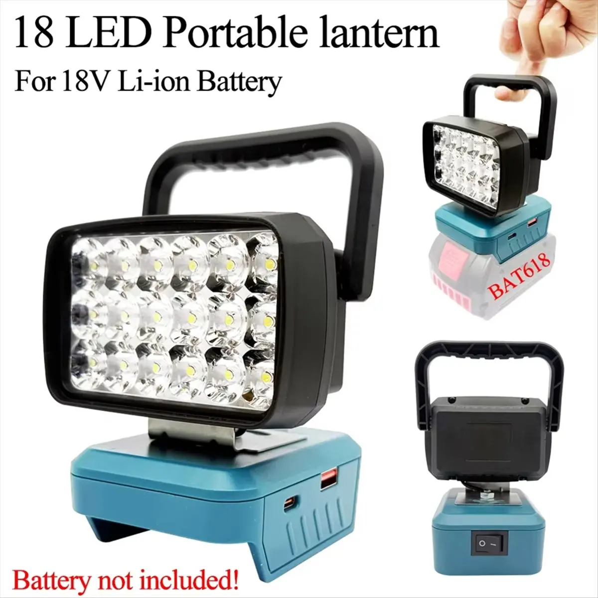 Rtyuyu 18 Beads LED Work Lights Handheld Lamp Portable Lanterns Flashlight Spotlights Torch for Bosch 18V Li-Ion Battery BAT618