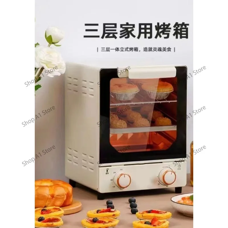 Large Capacity 3 Tier Vertical Electric Oven with Mirror Door, Multifunctional Household Baking Roaster Oven for Home Use