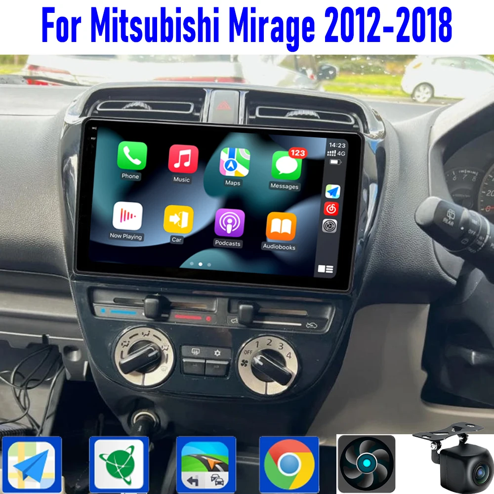 

GPS Car Radio 9" For Mitsubishi Mirage 2012-2018 Stereo Head Unit Wireless Apple Carplay Android 15 Camera Google Map WIFI 64GB