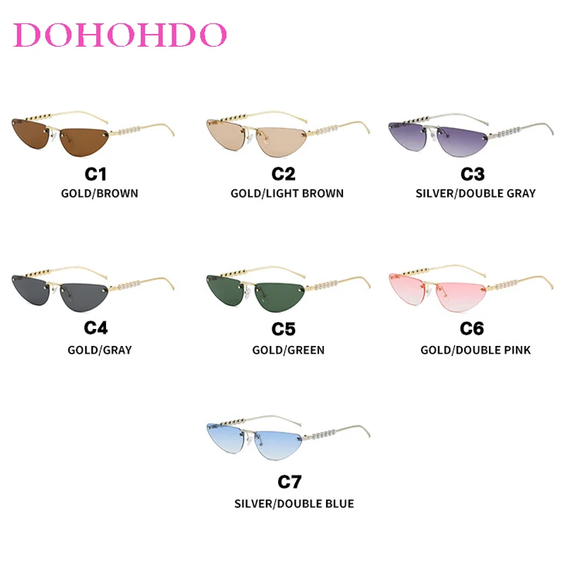 Fashion Small Triangular Cat Eye Rimless Pearl Metal Sunglasses Woman Man New High Quality Sunglass Driving Travel Eyewear UV400