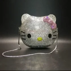 Hello Kitty Anime Cartoon Shape Rhinestone Full Of Diamonds Dinner Bag Handmade Diamond-Set Girl Lady Gifts Cute Crossbody Bag