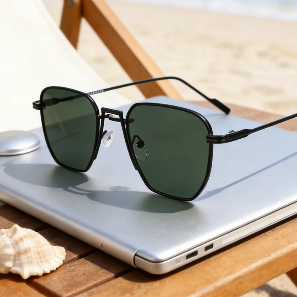 

Alloy Frame Polarized Sunglasses Retro Square Green Lens Sunglasses Unisex UV400 Protection Glasses