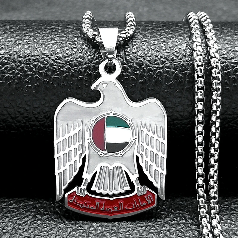 الإمارات العربية المتحدة العلم النسر قلادة للنساء الرجال الفولاذ المقاوم للصدأ الذهب اللون علم الدولة قلادة قلادة المجوهرات