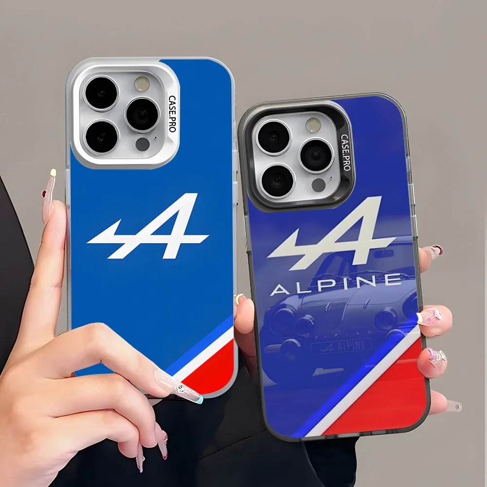 Alpine Logo Tricolor French Phone Case Trendy Brand Colored Silver Trendy For IPhone 15 14 13 12 Pro Max 11 2023 Fashion Couple