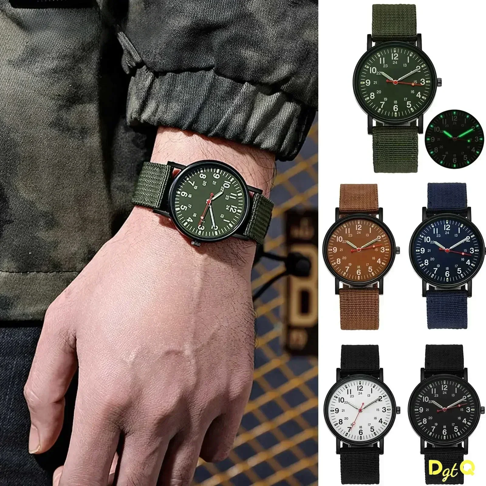 Leuchtende Männer Sport stoß feste Armbanduhren grüne Uhr Männer einfache Nylon band männliche Quarz Armbanduhren erkek kol satleri