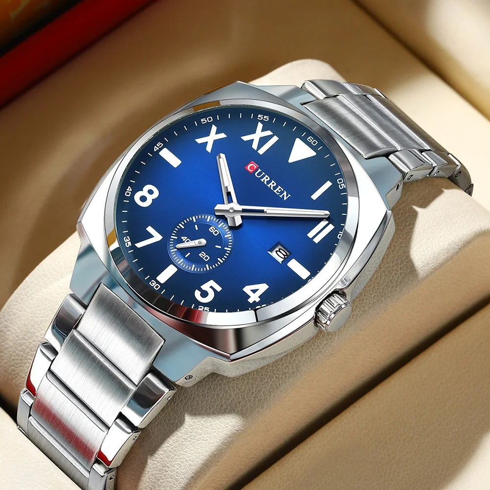 CURREN 8472 Trendy Luminous Quartz Watch, Water-Resistant Calendar Stainless Steel Strap Business Men's Watch