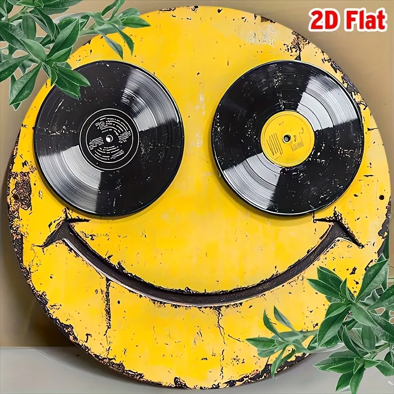 [2D Flat] One Piece of 2D Flat Round Aluminum Wall Art Measuring 8X8 Inches (20X20 Cm) Featuring a Smiling Face, Perfect for Dec