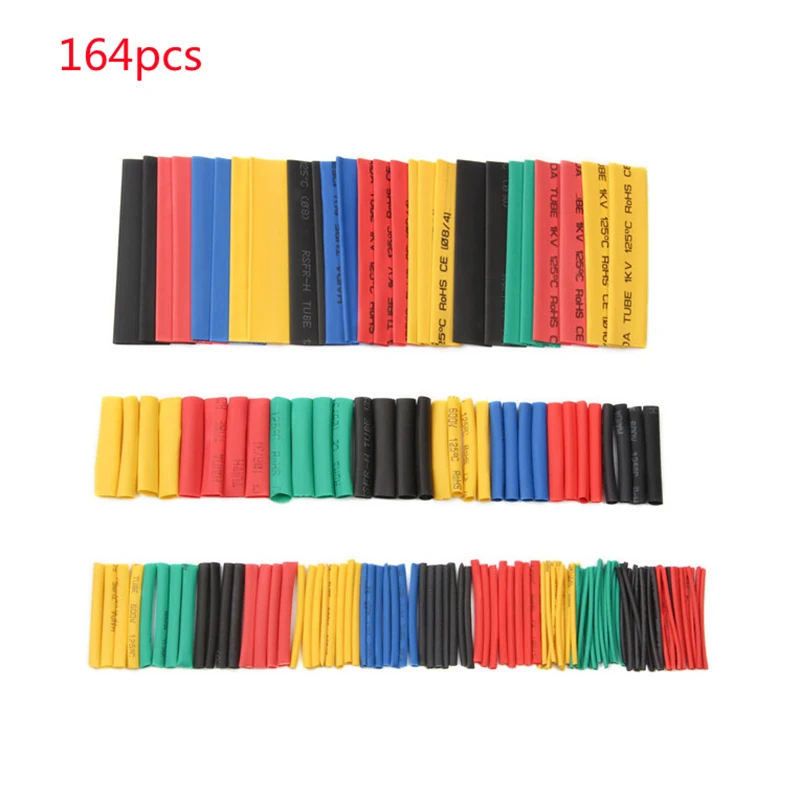 164pcs Multicolor Polyolefin Shrinking Assorted Heat Shrink Tube Wire Cable Insulated Sleeving Tubing Set Electrical Accessories