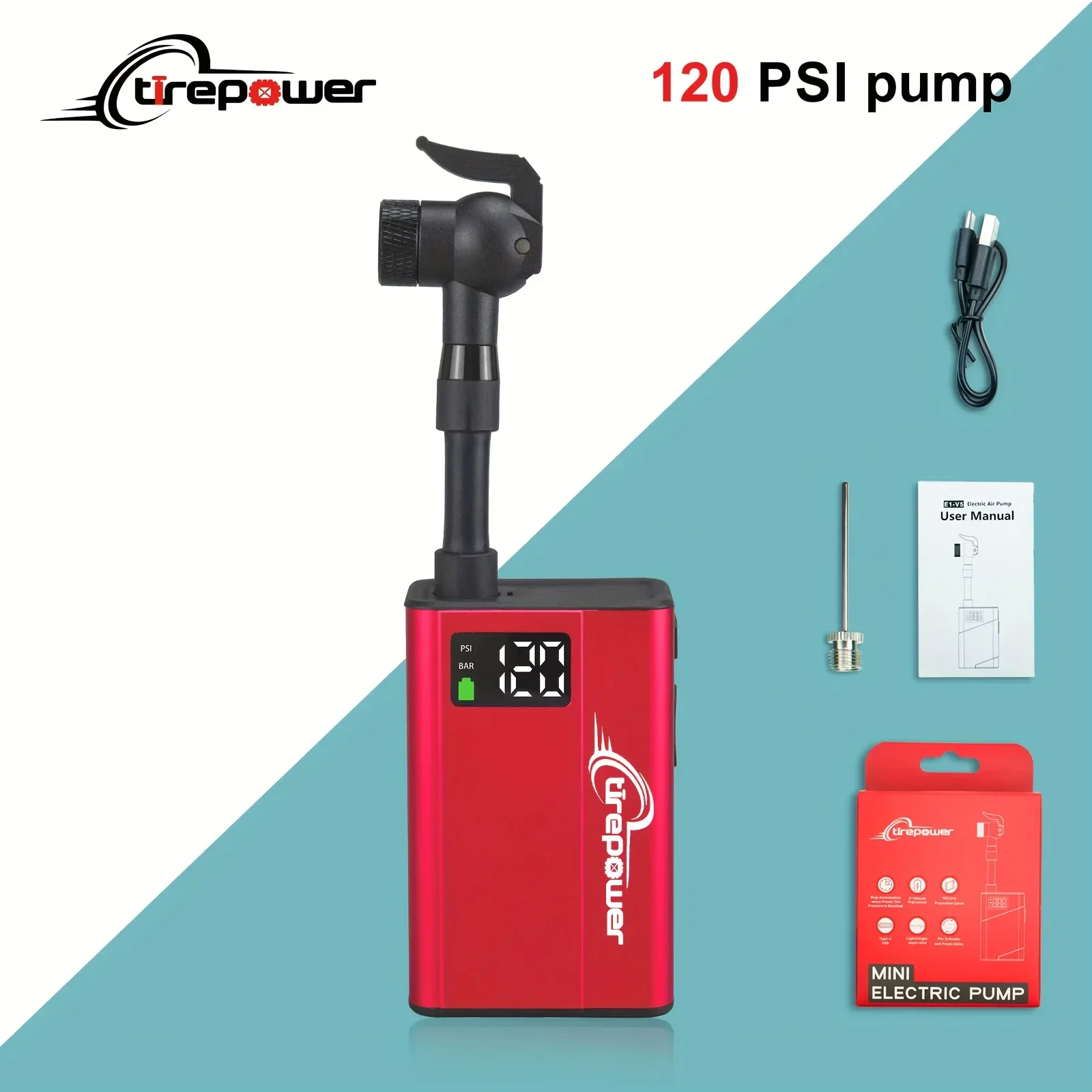 

Насос для велосипедных шин 120PSI Электрический велосипедный воздушный насос с быстрым накачиванием Автоматическая остановка велосипедного насоса с клапаном Presta Schrader и Clik