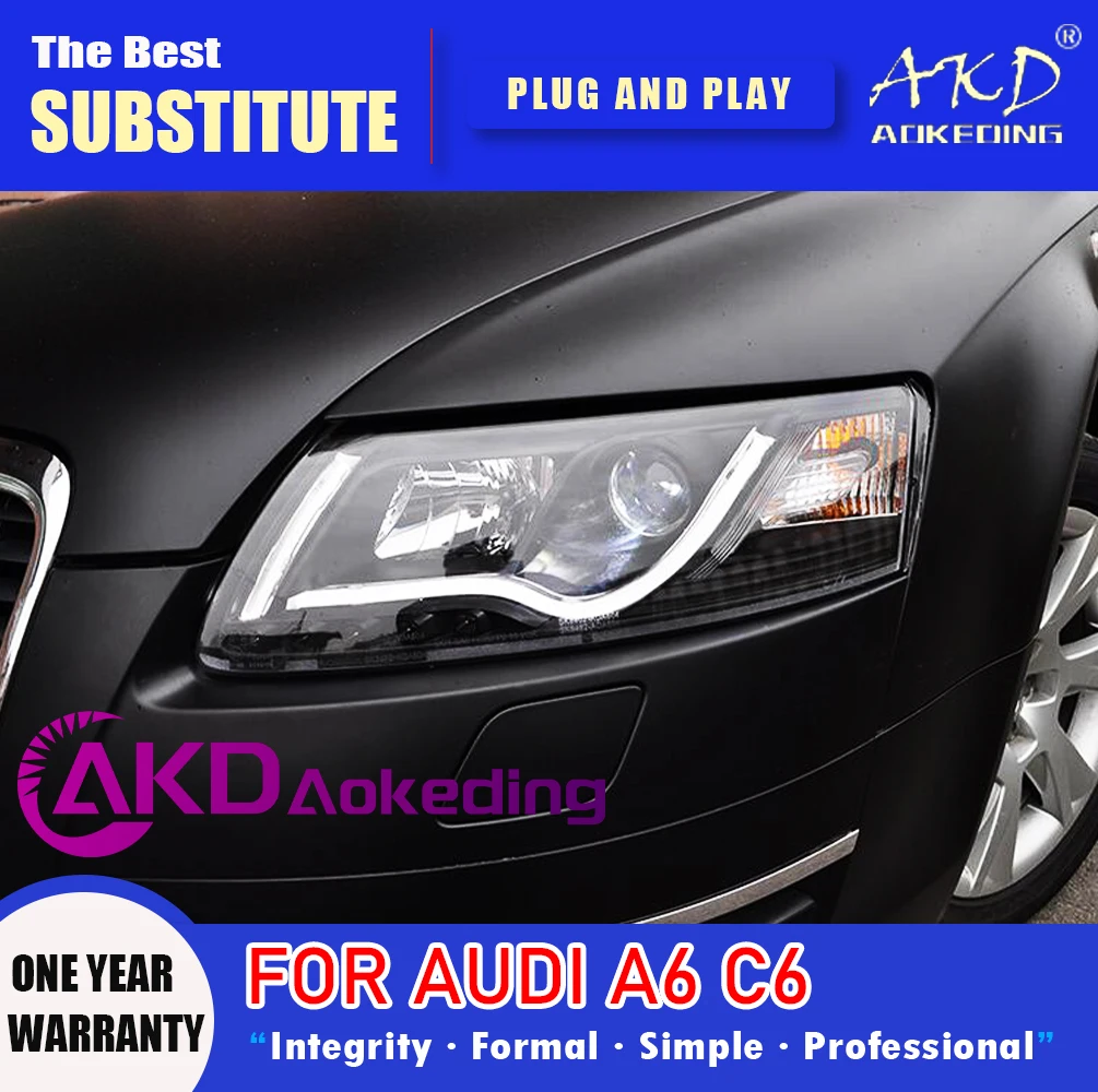 AKD Head Lamp for AUDI A6 C6 LED Headlight 2005-2011 Headlights A6L DRL Turn Signal High Beam Angel Eye Projector Lens 