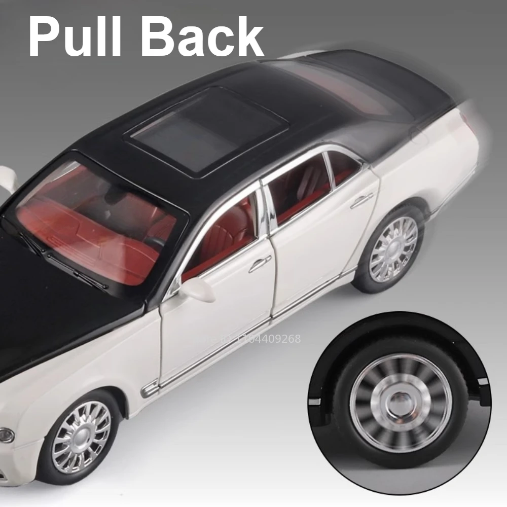 Escala 1:24 mulsanne bentayga modelo de carro brinquedo metal diecast puxar para trás portas abertas modelos de veículos em miniatura meninos som luz presentes