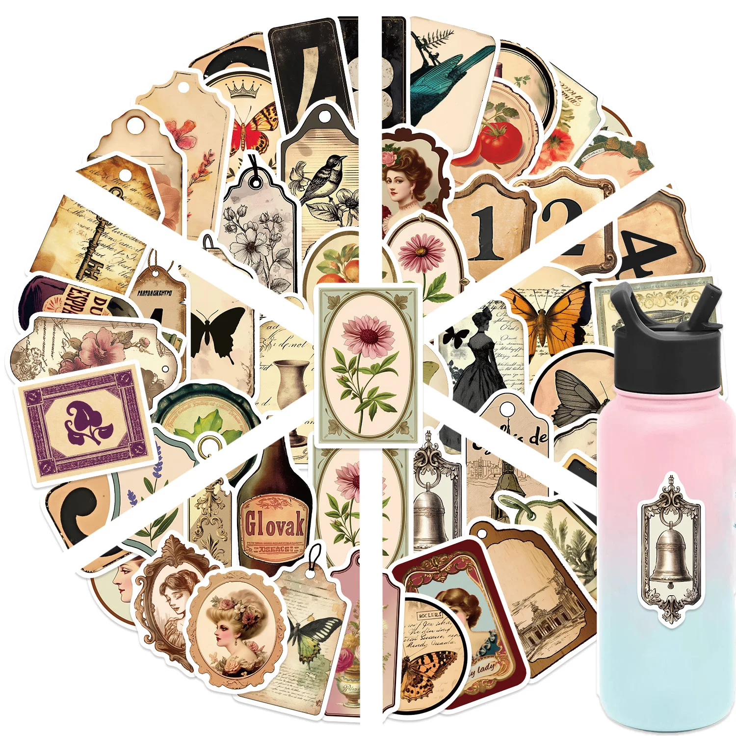 50 stks Retro Vlinder Bloem Stickers Decals Voor Telefoon Laptop Koffer Scrapbook Gitaar DIY Esthetische Stickers Creatieve Geschenken