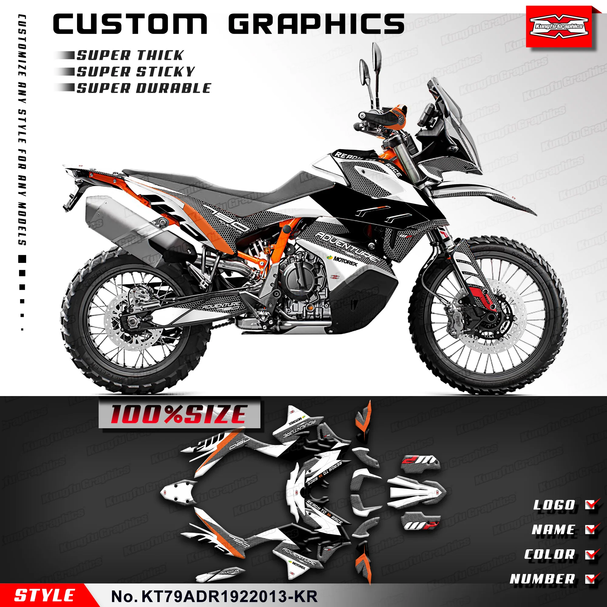 

KUNGFU GRAPHICS Custom Stickers Race Decal Kit for KTM 890 Adventure R 790 ADV 2019 2020 2021 2022, Style No.KT79ADR1922013-KR