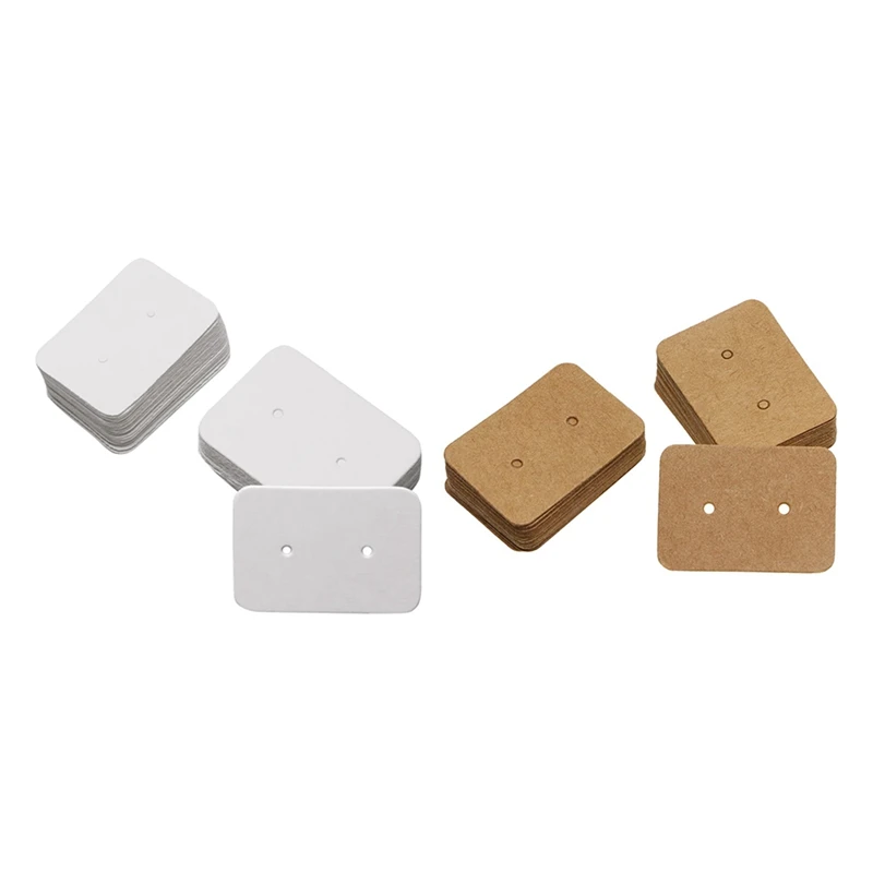 100 PCS Small Blank Kraft Paper Ear Studs Earring Display Cards Price Label Tag Jewelry Cards Holder,White & Bronze