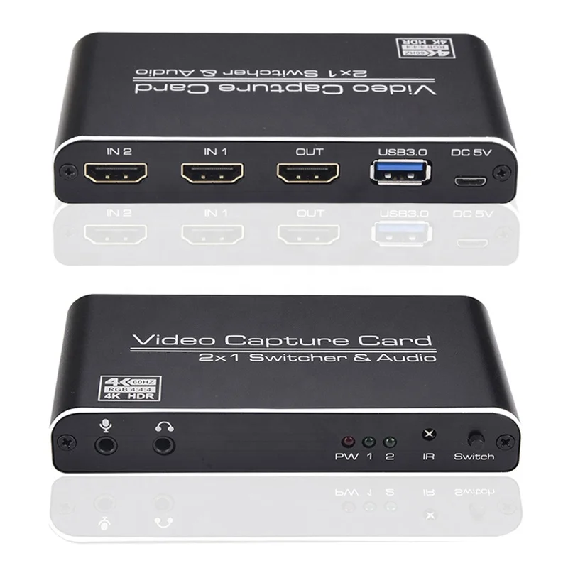 

Hot Sale 4K 60Hz 1080P 60fps Video Capture Card Switch 2x1 Switcher & Audio R/L to USB 3.0 With Loop Out for PC