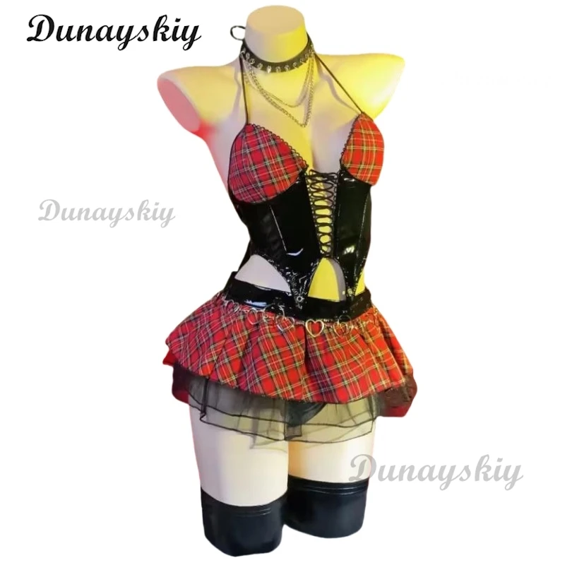 Мисс Миса Косплей Костюм и Парик Хэллоуин Готический Топ и Юбка с Сетчатыми Чулками и Рукавами Черный Корсет Юбка Комплект На Шнуровке