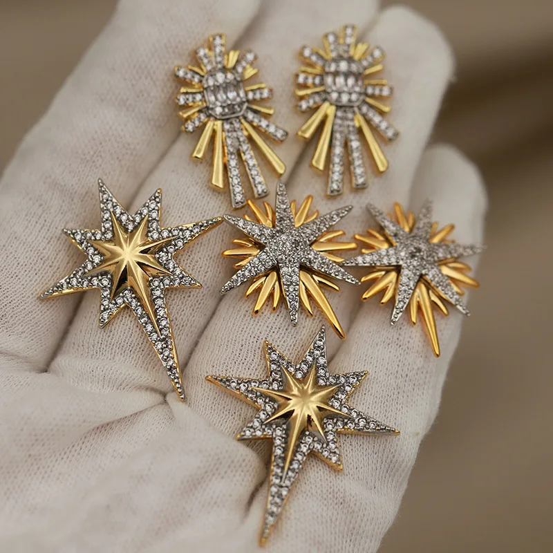 New Sight Design Classic Zirconia Star Stud Earrings for Women Fashion Brand Brand Jewelry Luxury Crystal Earrings