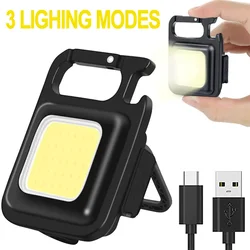 Mini Magnetic COB Keychain Light 800Lumens Bright USB Rechargeable Flashlight 3 Light Modes Portable Folding Bracket Work Lamp