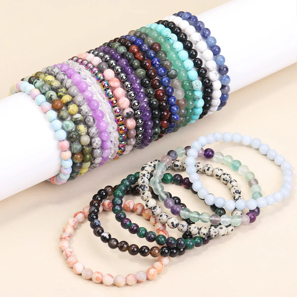 6mm Beads Natural Gemstone Bracelet Men's Women's Healing Crystal Lapis Lazuli Obsidian Amethyst Pink Quartz Bracelet