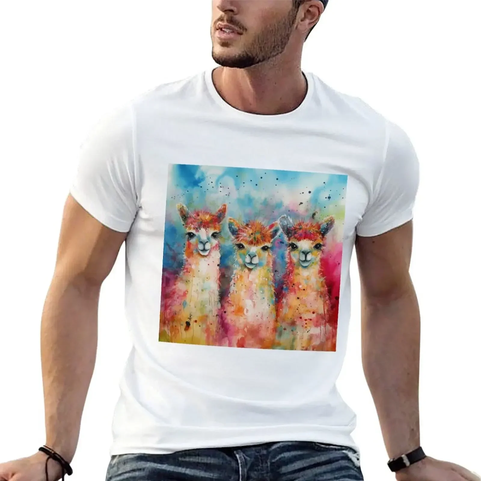 Modern & Colourful Alpaca Wall Art by Bodhi T-Shirt summer tops kawaii clothes shirts graphic t shirt men