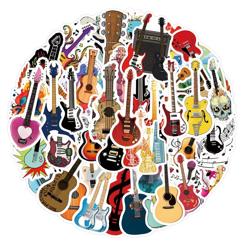 55pcs Personality Guitar Graffiti Stickers Decals Suitcase Laptop Computer Decoration Aesthetic Materials DIY Kids Classics Toy