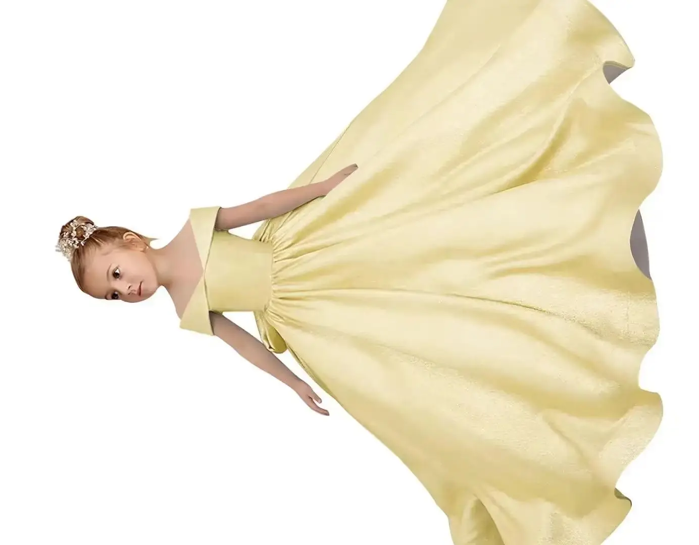 

Elegant Off Shoulder Customized Flower Girl Dresses For Wedding with Bow Floor Lenght Girls Birthday First Communion Gown