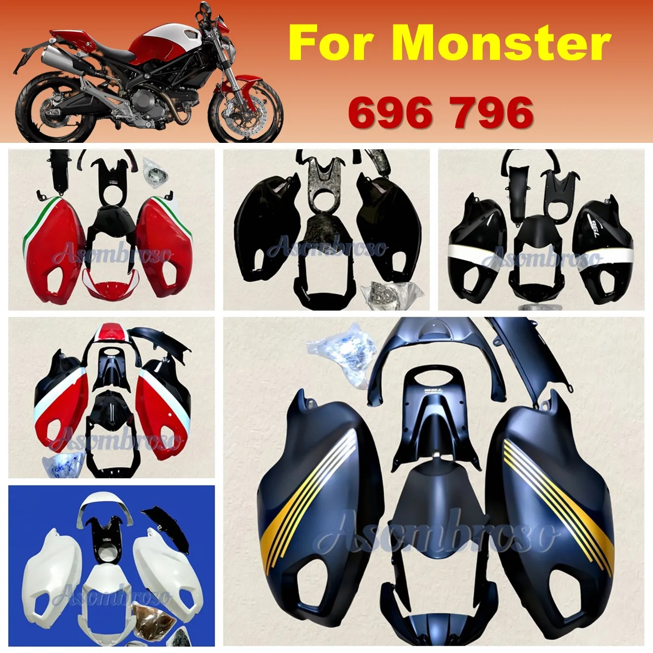 

ABS Fairing Bodywork Kit Panel Set fit for Ducati 696 796 Monster 1100 1100S Full Fairings
