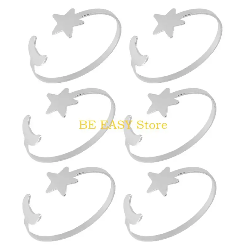 E28F Table Napkin Accent Set of 6, Moon and Star Metal Detail for Home Dining, Reception Tables and Shared Meal Display