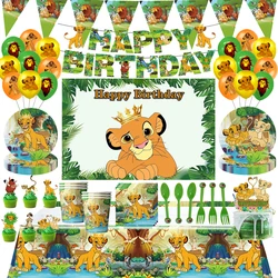 Decoraciones para fiestas temáticas del Rey León de Disney Simba, taza, plato, pancarta, mantel, telón de fondo para niños, suministros de decoración para fiesta de cumpleaños