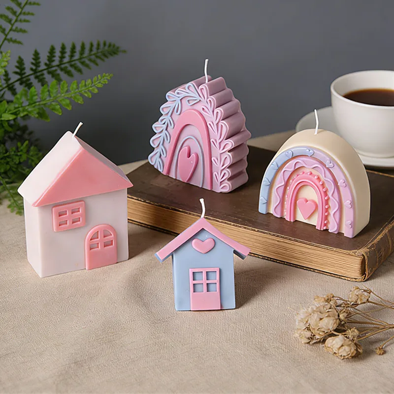 3D Heart House Arch House Silicone Candle Molds DIY Heart Rainbow House Resin Crafts Silicone Mold Home Decoration Gifts