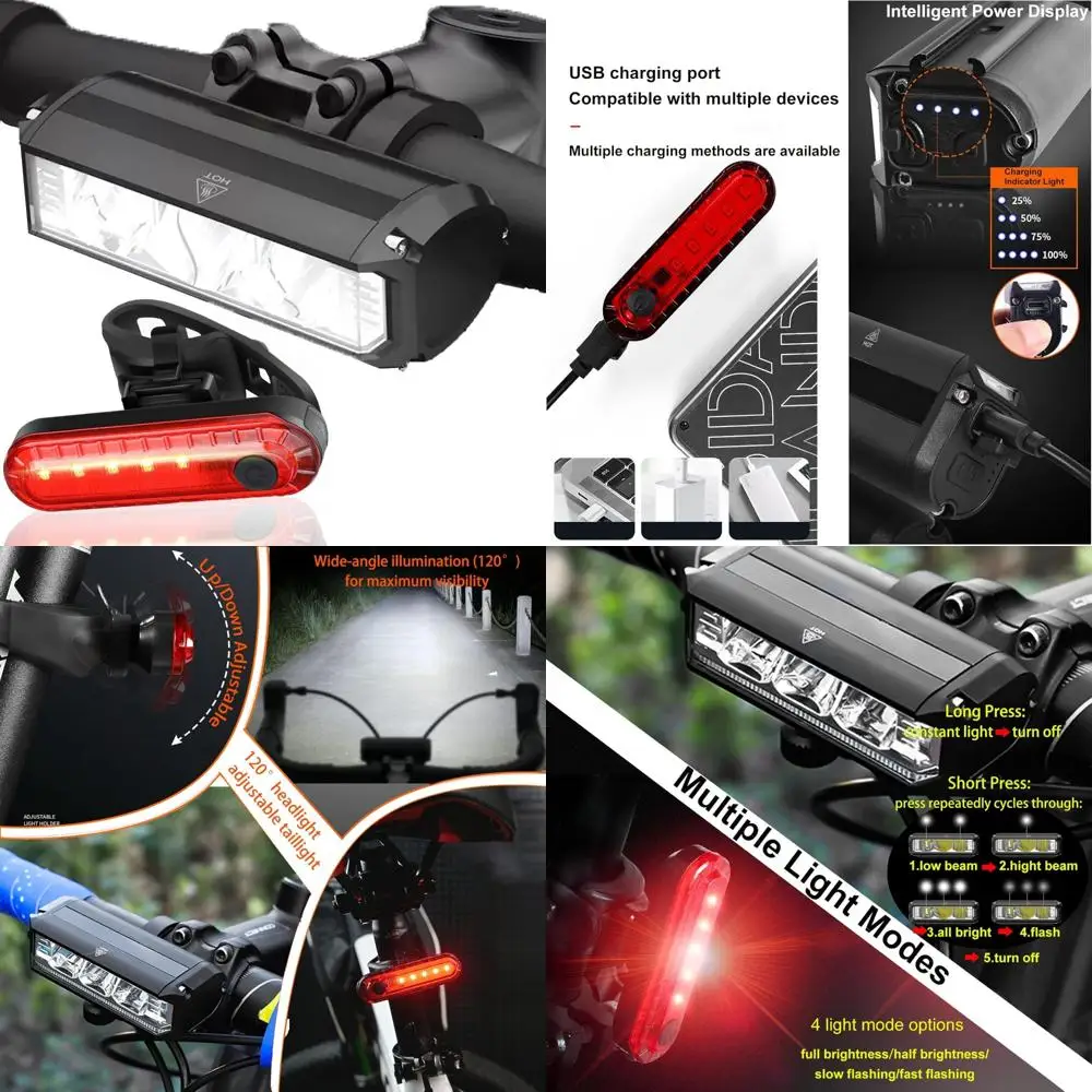 

Комплект велосипедных фонарей для ночной езды, яркий перезаряжаемый комплект велосипедных фар, дальний свет, ближний свет, USB светодиодный велосипедный фонарь, водонепроницаемый би