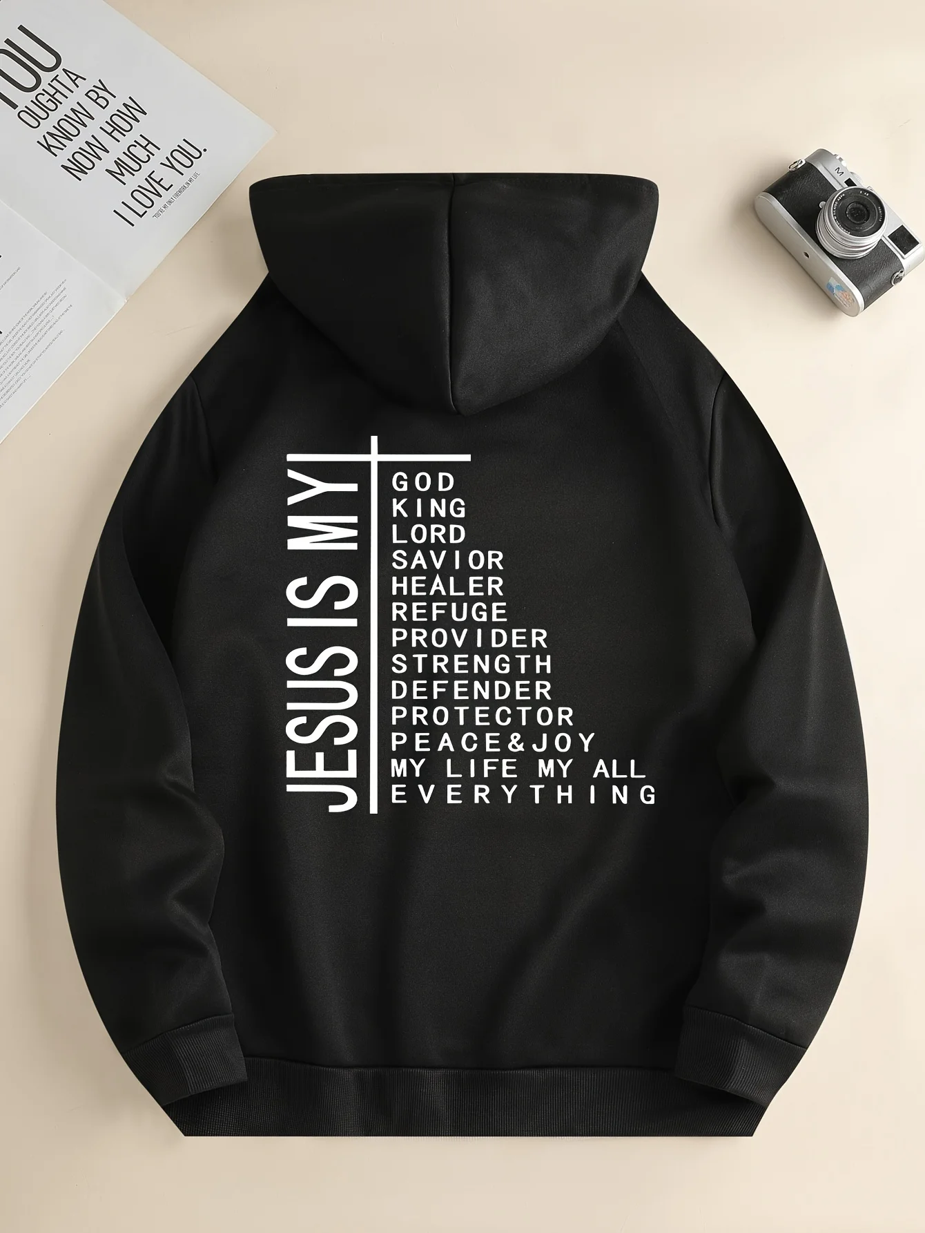 Graphic Hoodie With Kangaroo Pocket, Comfy Loose Trendy Hooded Pullover ''JESUS IS MY'' Print Hoodies For Men,