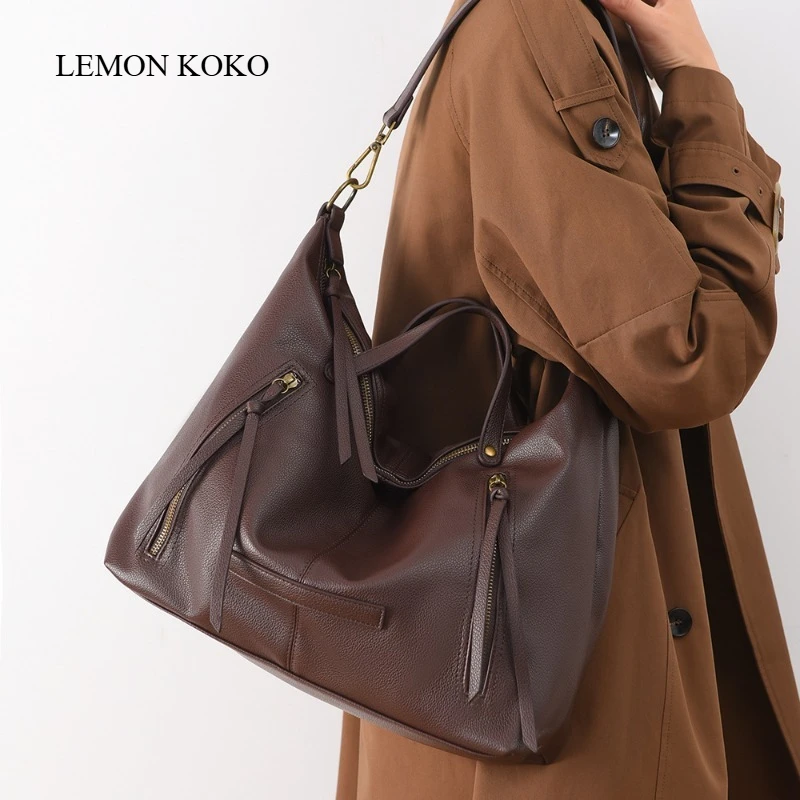 LEMON KOKO Light Luxury Shoulder Bag Commuter Large Capacity Tote Bag Lazy Wind Bag New Fashion Retro Messenger Bag