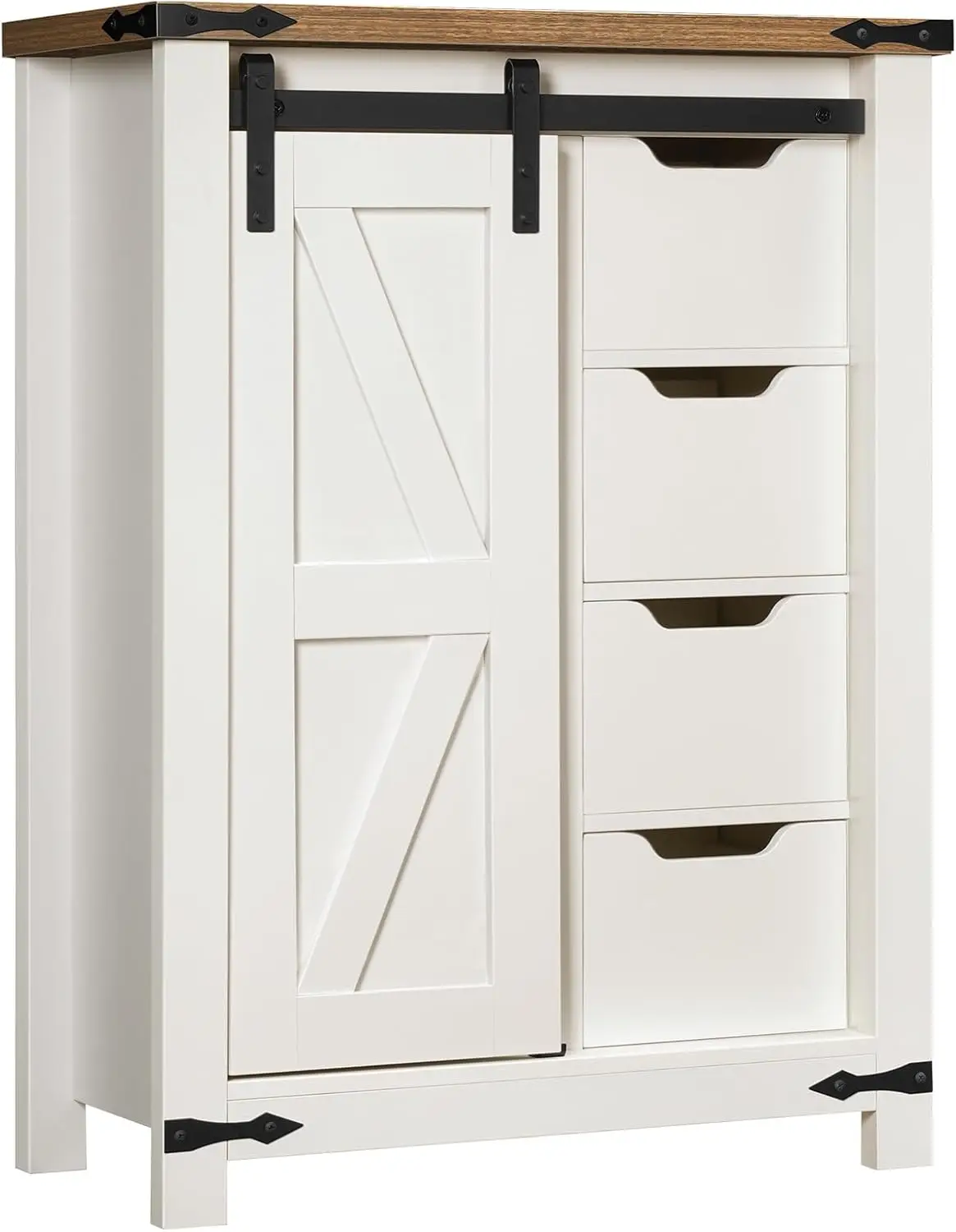 

Bathroom Storage Cabinet, Farmhouse Cabinet with Sliding Barn Door, Adjustable Shelf and 4 Drawers, 11.8' D x 23.6' W x 31.9' H,