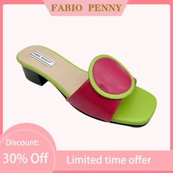 Nowe moda na lato, multi-kolorowy patchwork damskie kapcie na niskim obcasie